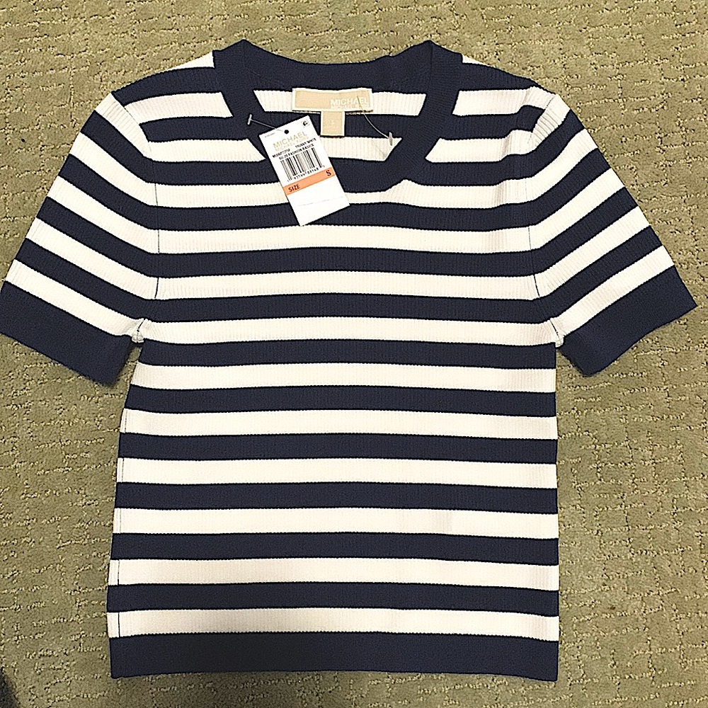 White & Navy women’s ribbed Michael Kors T-Shirt